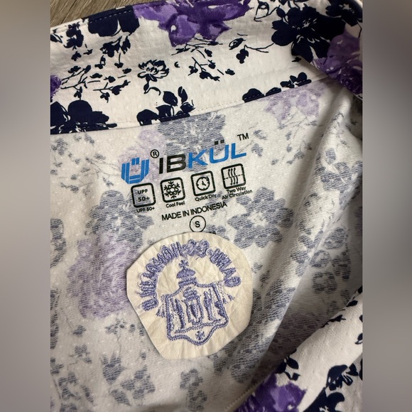 Ibkul Long Sleeve Xenia Navy Purple Floral Mesh Long Sleeve Top Small - Picture 5 of 10